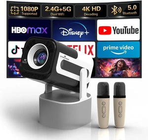 Projector with WiFi and Bluetooth, Projector for Bedroom/Outdoor Projector with WiFi and Bluetooth, Projector for Bedroom/Outdoor