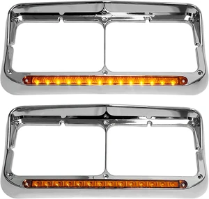 Headlight Bezels Chrome w/Visor 12" LED Light Strip Replacement for 4x6 Lights Kenworth T400 T600 T800 W900B W900L Peterbilt 378 379 Western Star 4900 Freightliner, Yellow Light Headlight Bezels Chrome w/Visor 12" LED Light Strip Replacement for 4x6 Lights Kenworth T400 T600 T800 W900B W900L Peterbilt 378 379 Western Star 4900 Freightliner, Yellow Light