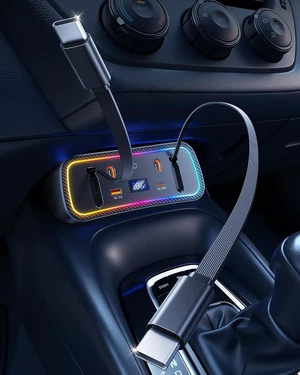 Car Charger Usb Hub with RGB Light for 2026 2025 2024 2023 2022 2021 2020 Toyota Corolla Accessories, 4-Port Docking Station with Retractable Cable, Phone Fast Charging Hub with Voltage Display Car Charger Usb Hub with RGB Light for 2026 2025 2024 2023 2022 2021 2020 Toyota Corolla Accessories, 4-Port Docking Station with Retractable Cable, Phone Fast Charging Hub with Voltage Display