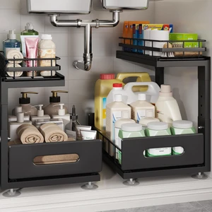 Under Sink Organizer Upgrade To Professional Rails,2-Tier Dual Pull Out Cabinet Storage,Height Adjustable Slide Out Drawers For Bathroom Kitchen,2 Pack-14.5" Dx12.8-16.9" H,Black Under Sink Organizer Upgrade To Professional Rails,2-Tier Dual Pull Out Cabinet Storage,Height Adjustable Slide Out Drawers For Bathroom Kitchen,2 Pack-14.5" Dx12.8-16.9" H,Black