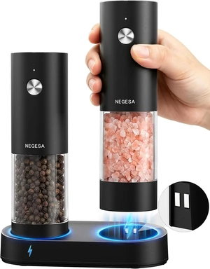 Electric Salt and Pepper Grinder Set, Rechargeable USB Base, Automatic One-Hand Operation, 6 Adjustable Coarseness, 140ml Capacity, LED Light, Refillable for Kitchen, Housewarming Gift Electric Salt and Pepper Grinder Set, Rechargeable USB Base, Automatic One-Hand Operation, 6 Adjustable Coarseness, 140ml Capacity, LED Light, Refillable for Kitchen, Housewarming Gift
