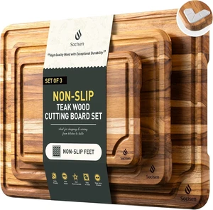 Teak Wood Cutting Boards for Kitchen 3 Pack Wooden Chopping Boards Non Slip Teak Wood Cutting Boards for Kitchen 3 Pack Wooden Chopping Boards Non Slip