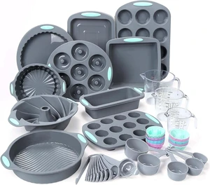 54 Pieces Silicone Baking Pans Set, 10 Silicone Cake Molds, Loaf Pan and Muffin Pans, Non-Stick Baking Cup, with Measuring Cups and Spoons Set, Grey 54 Pieces Silicone Baking Pans Set, 10 Silicone Cake Molds, Loaf Pan and Muffin Pans, Non-Stick Baking Cup, with Measuring Cups and Spoons Set, Grey