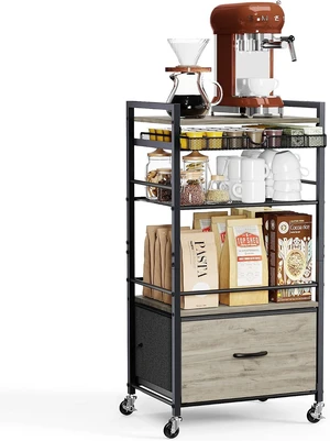 Coffee Bar Cabinet with Storage5 Tier Coffee Station Table on Wheels, 33.6" H Cart with Drawer for Home Kitchen, Liquor Buffet Sideboard Cabinet (Black) Coffee Bar Cabinet with Storage5 Tier Coffee Station Table on Wheels, 33.6" H Cart with Drawer for Home Kitchen, Liquor Buffet Sideboard Cabinet (Black)