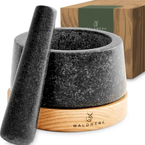 Mortar and Pestle - Mortar and Pestle Set with Anti-Scratch Oak Wood Base - Mortar with Extra Large Pestle Out of Natural Granite - Large Mortar and Pestle - Perfect for Guacamole Mortar and Pestle - Mortar and Pestle Set with Anti-Scratch Oak Wood Base - Mortar with Extra Large Pestle Out of Natural Granite - Large Mortar and Pestle - Perfect for Guacamole