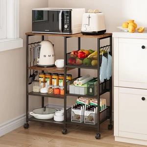 Kitchen Island Cart on Wheels - 4 Tier Rolling Kitchen Table Cart with Storage Shelves, 6 Removable Hooks& Locking Casters, Coffee Bar Cabinet for Dining Room Pantry Office, Espresso Kitchen Island Cart on Wheels - 4 Tier Rolling Kitchen Table Cart with Storage Shelves, 6 Removable Hooks& Locking Casters, Coffee Bar Cabinet for Dining Room Pantry Office, Espresso