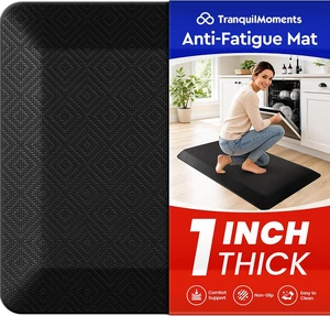 1" Extra Thick Anti Fatigue Kitchen Mats for Floor Standing Desk Mat, Black 1" Extra Thick Anti Fatigue Kitchen Mats for Floor Standing Desk Mat, Black