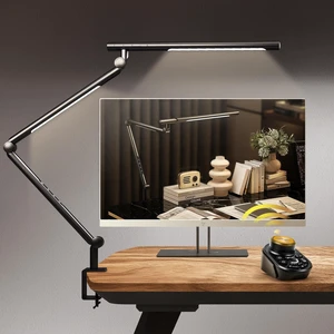 Adjustable LED Desk Lamp Modern Black - Clamp Mount Office Table Light with Desktop Remote Control, Adjustable Brightness & Color Temperature, 5 Lighting Modes for Reading, Computer, DIY Adjustable LED Desk Lamp Modern Black - Clamp Mount Office Table Light with Desktop Remote Control, Adjustable Brightness & Color Temperature, 5 Lighting Modes for Reading, Computer, DIY