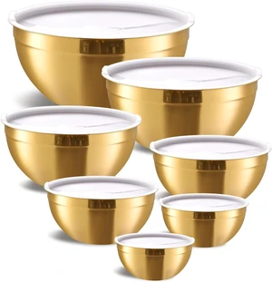 Gold Mixing Bowls with Airtight Lids, Stainless Steel Nesting Mixing Bowls Set of 7, Ideal for Baking, Prepping and Serving Food, Size 7, 3.6, 2.7, 2.1, 1.5, 1.1,0.8 QT, Stackable Design Gold Mixing Bowls with Airtight Lids, Stainless Steel Nesting Mixing Bowls Set of 7, Ideal for Baking, Prepping and Serving Food, Size 7, 3.6, 2.7, 2.1, 1.5, 1.1,0.8 QT, Stackable Design