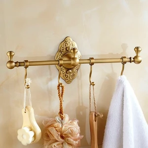 Wall Mounted Brass Towel Bar with 4 Hooks, European Retro Brass Towel Hook Rack, Antique Brass Bathroom Towel Hook Rack for Entryway Bathroom Bedroom, 14.17 * 2.95inch Wall Mounted Brass Towel Bar with 4 Hooks, European Retro Brass Towel Hook Rack, Antique Brass Bathroom Towel Hook Rack for Entryway Bathroom Bedroom, 14.17 * 2.95inch