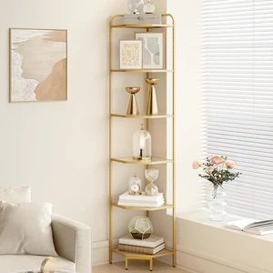 Corner Shelf Stand, 6-Tier Glass Bookshelf Bookcase, Plant Stand Corner Shelf Stand, 6-Tier Glass Bookshelf Bookcase, Plant Stand