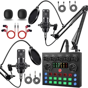Podcast Equipment Bundle for 2, V8s Sound Card with Voice Changer Podcast Equipment Bundle for 2, V8s Sound Card with Voice Changer