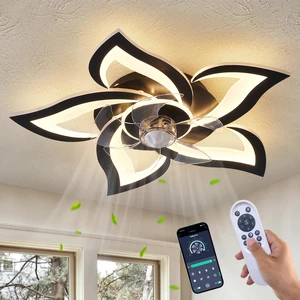 24" Black Flower Ceiling Fan with Lights Remote Control, LED Dimmable Modern Low Profile Flush Mount Ceiling Fan with Remote for Kitchen Bedroom 24" Black Flower Ceiling Fan with Lights Remote Control, LED Dimmable Modern Low Profile Flush Mount Ceiling Fan with Remote for Kitchen Bedroom