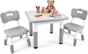 Toddler Table and Chair Set, Graffiti Tabletop, 2 Chairs, Grey Toddler Table and Chair Set, Graffiti Tabletop, 2 Chairs, Grey