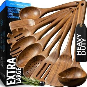 9-Piece Teak Wood Cooking Utensil Set Non-Toxic & Non-Stick Safe Wooden Spoons & Kitchen Tools with Comfortable Grip, Smooth Finish Natural Teak Perfect Kitchen Gift Set 9-Piece Teak Wood Cooking Utensil Set Non-Toxic & Non-Stick Safe Wooden Spoons & Kitchen Tools with Comfortable Grip, Smooth Finish Natural Teak Perfect Kitchen Gift Set