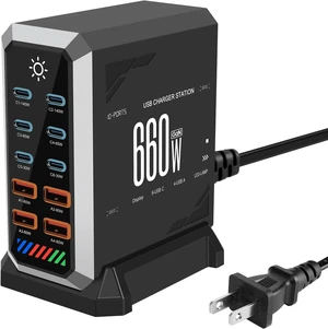 10-Port GAN Charging Station 660W, Dual 140W USBC Power Block Multiport 10-Port GAN Charging Station 660W, Dual 140W USBC Power Block Multiport