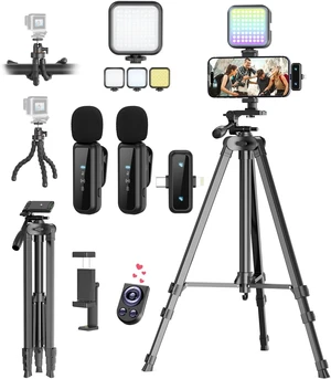 Vlogging Kit for iPhone/Android, YouTube Starter Kit with Wireless Microphone/Camera Tripod/Flexible Tripod/RGB Fill Light, Content Creator Essentials Kits for TikTok Vlog Video Recording Vlogging Kit for iPhone/Android, YouTube Starter Kit with Wireless Microphone/Camera Tripod/Flexible Tripod/RGB Fill Light, Content Creator Essentials Kits for TikTok Vlog Video Recording