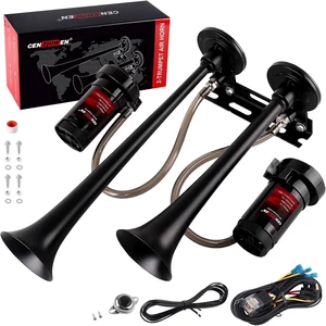 12V Metal 2-Trumpet Train Horn for Truck Kit with 2 Air Compressors 12V Metal 2-Trumpet Train Horn for Truck Kit with 2 Air Compressors