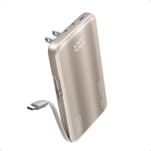 Portable Charger, Slim 45W Fast Charging Power Bank with Built-in AC Wall Plug 10000mAh GaN 3-in-1 Battery Pack, Light Gold Portable Charger, Slim 45W Fast Charging Power Bank with Built-in AC Wall Plug 10000mAh GaN 3-in-1 Battery Pack, Light Gold