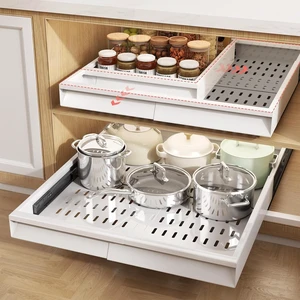 Pull Out Cabinet Organizer, 4-Side Expandable to Fit Most Cabinets, 3 Rail Slide Out Drawers with Raising Pad for Framed & Frameless Cabinets, 13"-21" W x 17"-24" D, White, 2 Pack Pull Out Cabinet Organizer, 4-Side Expandable to Fit Most Cabinets, 3 Rail Slide Out Drawers with Raising Pad for Framed & Frameless Cabinets, 13"-21" W x 17"-24" D, White, 2 Pack