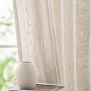 Ivory Floral Linen Curtains for Living Room 84" Back Tab 2 Panels Ivory Floral Linen Curtains for Living Room 84" Back Tab 2 Panels
