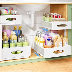 Under Sink Organizer, 2-Pack Pull Out Cabinet Organizer 2 Tier Metal Slide Out Storage Shelf Rack, L-Shaped Adjustable Height,Mesh Sliding Drawer for Kitchen, Bathroom, Laundry, Pantry, White, XL Under Sink Organizer, 2-Pack Pull Out Cabinet Organizer 2 Tier Metal Slide Out Storage Shelf Rack, L-Shaped Adjustable Height,Mesh Sliding Drawer for Kitchen, Bathroom, Laundry, Pantry, White, XL
