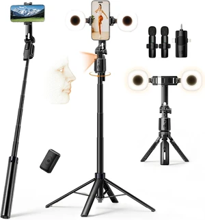 71" Vlogging Kit, Face Tracking Tripod, Desk Stand, Mics & Light 71" Vlogging Kit, Face Tracking Tripod, Desk Stand, Mics & Light