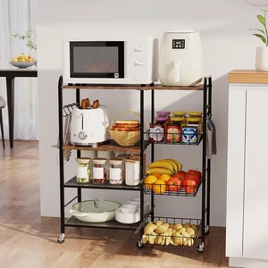 Rolling Kitchen Microwave Cart - 4 Tier Microwave Table Stand with Pull-Out Baskets, Coffee Bar Baker's Rack with Wheels Rolling Storage Cart Organizer Shelf for Living Room Office, Balcony Rolling Kitchen Microwave Cart - 4 Tier Microwave Table Stand with Pull-Out Baskets, Coffee Bar Baker's Rack with Wheels Rolling Storage Cart Organizer Shelf for Living Room Office, Balcony