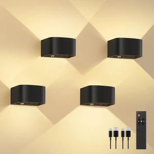 4 Pack Motion Sensor Wall Lamp with Remote Control 3 Colors Wireless Wall Light LED Indoor Up and Down Wall Sconce 5000mAh Rechargeable Battery Powered Wall Lamps Brightness Adjustable,Black 4 Pack Motion Sensor Wall Lamp with Remote Control 3 Colors Wireless Wall Light LED Indoor Up and Down Wall Sconce 5000mAh Rechargeable Battery Powered Wall Lamps Brightness Adjustable,Black