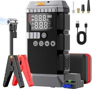 Portable Car Battery Jump Starter with Air Compressor, 6000A Car Jumper Starter Portable, 45W Fast Charge Jump Box,160PSI Auto-Shut Off Tire Inflator,LED Light, Jumper Cables,Gloves Portable Car Battery Jump Starter with Air Compressor, 6000A Car Jumper Starter Portable, 45W Fast Charge Jump Box,160PSI Auto-Shut Off Tire Inflator,LED Light, Jumper Cables,Gloves