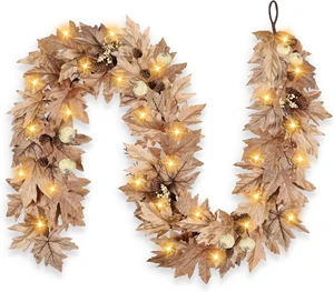 9 FT Lighted Fall Garland with Lights Autumn Automatic ON/Off Timer 9 FT Lighted Fall Garland with Lights Autumn Automatic ON/Off Timer