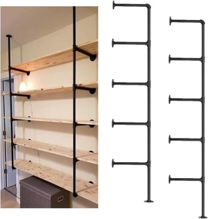 Industrial Wall Mount Iron Pipe Shelf Shelves Shelving Bracket Black Vintage Retro Ceiling Hung Shelf DIY Open Bookshelf Storage for offcie Room Kitchen (2PcsX5Tier,68" Tall,10" deep,Hardware Only) Industrial Wall Mount Iron Pipe Shelf Shelves Shelving Bracket Black Vintage Retro Ceiling Hung Shelf DIY Open Bookshelf Storage for offcie Room Kitchen (2PcsX5Tier,68" Tall,10" deep,Hardware Only)