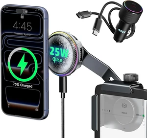 25W Wireless Charger Phone Mount for Tesla Model Y/3 with RGB Lighting, Magnetic Extendable Metal Car Holder with Cooling Fan & 45W Adapter, Design for iPhone MagSafe 17/16 Pro Max 25W Wireless Charger Phone Mount for Tesla Model Y/3 with RGB Lighting, Magnetic Extendable Metal Car Holder with Cooling Fan & 45W Adapter, Design for iPhone MagSafe 17/16 Pro Max