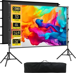 Outdoor Projector Screen with Stand, 120 inch Indoor Movie Screen 16:9 4K Rear Front Portable Projection Screen, Quick Setup Foldable Travel Home Theater Screen with Carry Bag for Backyard Camping Outdoor Projector Screen with Stand, 120 inch Indoor Movie Screen 16:9 4K Rear Front Portable Projection Screen, Quick Setup Foldable Travel Home Theater Screen with Carry Bag for Backyard Camping