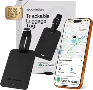 Spotminders Trackable Luggage Tags for Suitcases, TSA Approved (iOS Only) MFi Certified Rechargeable Luggage Tracker with 1-Year Battery, IPX4, Works with Find My, Sound Alert, No Subscription Spotminders Trackable Luggage Tags for Suitcases, TSA Approved (iOS Only) MFi Certified Rechargeable Luggage Tracker with 1-Year Battery, IPX4, Works with Find My, Sound Alert, No Subscription