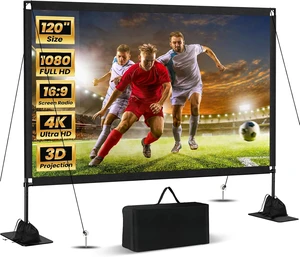 120inch Projector Screen with Stand: Portable Projector Screen Outdoor Indoor Front/Rear16:9 4K HD with Carry Bag Sandbag- Movie Screen for Backyard Moive Night, Camping, Theater 120inch Projector Screen with Stand: Portable Projector Screen Outdoor Indoor Front/Rear16:9 4K HD with Carry Bag Sandbag- Movie Screen for Backyard Moive Night, Camping, Theater