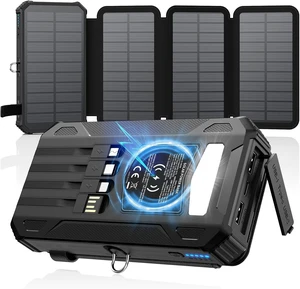 Solar Power Bank 48000mAh Built in 4 Cables, Wireless Portable Charger Solar Power Bank 48000mAh Built in 4 Cables, Wireless Portable Charger