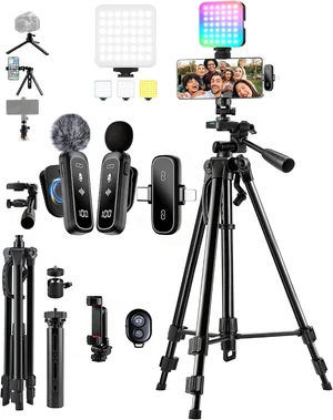 Vlogging Kit for iPhone/Android, TikTok YouTube Starter Kit for Video Recording with Magnetic Wireless Microphone, Full Size Camera Tripod, Table Tripod, RGB Fill Light, Content Creator Essentials Vlogging Kit for iPhone/Android, TikTok YouTube Starter Kit for Video Recording with Magnetic Wireless Microphone, Full Size Camera Tripod, Table Tripod, RGB Fill Light, Content Creator Essentials