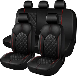 Luxury PU Leather Car Seat Covers Full Set-Waterproof Seat Protectors with Split Bench Seat Covers for Cars-Universal Cars Interior Covers for Sedans, SUVs, Pick-up Trucks (Black/Red Line) Luxury PU Leather Car Seat Covers Full Set-Waterproof Seat Protectors with Split Bench Seat Covers for Cars-Universal Cars Interior Covers for Sedans, SUVs, Pick-up Trucks (Black/Red Line)