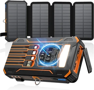 Solar Power Bank 48000mAh Wireless Portable Charger with 4 Cables Solar Power Bank 48000mAh Wireless Portable Charger with 4 Cables