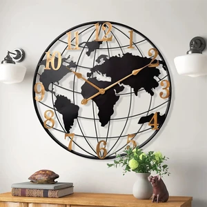 Large World Map Wall Clock Metal Minimalist Modern Round Silent Wall Decor Large World Map Wall Clock Metal Minimalist Modern Round Silent Wall Decor