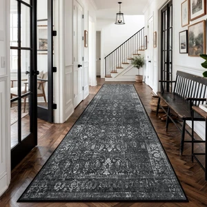 Black Vintage Carpet Runners for Hallway 12ft,Washable Long Runner Rug for Kitchen Indoor Floor Non-Slip,Distressed Super Soft Throw Carpet for Entryway Bathroom Dining Room Playroom Black Vintage Carpet Runners for Hallway 12ft,Washable Long Runner Rug for Kitchen Indoor Floor Non-Slip,Distressed Super Soft Throw Carpet for Entryway Bathroom Dining Room Playroom