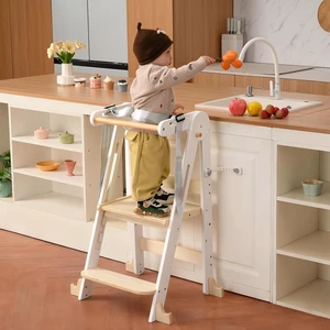 Foldable Toddler Tower,Kids Kitchen Step Stool,Height Adjustable,White Wood Foldable Toddler Tower,Kids Kitchen Step Stool,Height Adjustable,White Wood