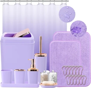 Bathroom Accessory SetBathroom Sets with Shower Curtain and Rugs, Non Slip Bathroom Rugs Super Absorbent, Light Purple Ombre Shower Curtain with Hooks, Lavender Bathroom Sets Complete for Home Bathroom Accessory SetBathroom Sets with Shower Curtain and Rugs, Non Slip Bathroom Rugs Super Absorbent, Light Purple Ombre Shower Curtain with Hooks, Lavender Bathroom Sets Complete for Home