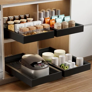 2 Pack Pull Out Cabinet Organizer,21.8" Deep Slide Out Drawer for Cabinets Adhesive Pull Out Drawers Heavy Duty Pull Out Shelves for Kitchen,Cupboard,Pantry,Bathroom-Black 2 Pack Pull Out Cabinet Organizer,21.8" Deep Slide Out Drawer for Cabinets Adhesive Pull Out Drawers Heavy Duty Pull Out Shelves for Kitchen,Cupboard,Pantry,Bathroom-Black