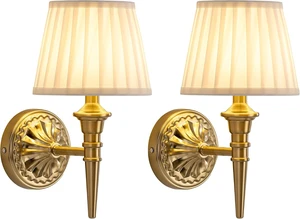 Cordless Gold Wall Sconces Set of 2, Beige Fabric Lampshde Wall Lamps Cordless Gold Wall Sconces Set of 2, Beige Fabric Lampshde Wall Lamps