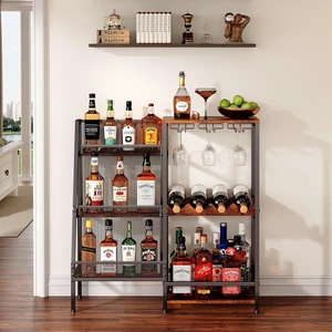 Versatile Liquor Stand for Home Bar, Wine Rack Freestanding Floor, Mini Bar Table for Liquor Whiskey Wine, 3-Tier Trapezoidal Liquor Bottle Display Shelf with Glass Holder and Fences(Patent Pending) Versatile Liquor Stand for Home Bar, Wine Rack Freestanding Floor, Mini Bar Table for Liquor Whiskey Wine, 3-Tier Trapezoidal Liquor Bottle Display Shelf with Glass Holder and Fences(Patent Pending)