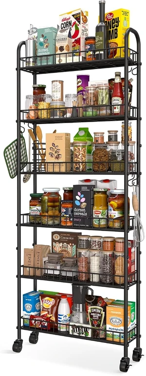 Slim Rolling Storage Cart with Wheels, Metal 6 Tier Spice Rack Mobile Shelving Unit Organizer Kitchen Utility Cart for Office Bathroom Kitchen Laundry Room Narrow Places (6inches) Slim Rolling Storage Cart with Wheels, Metal 6 Tier Spice Rack Mobile Shelving Unit Organizer Kitchen Utility Cart for Office Bathroom Kitchen Laundry Room Narrow Places (6inches)