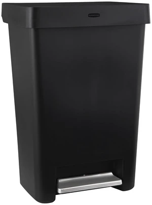 Step-On Kitchen Trash Can with Lid, 12.4 Gallon, Black, Plastic Garbage Container for Home/Kitchen/Apartment/Garage Step-On Kitchen Trash Can with Lid, 12.4 Gallon, Black, Plastic Garbage Container for Home/Kitchen/Apartment/Garage