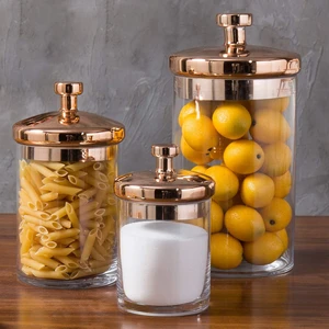 Glass Apothecary Cookie Jar Set with Copper Lid Glass Apothecary Cookie Jar Set with Copper Lid